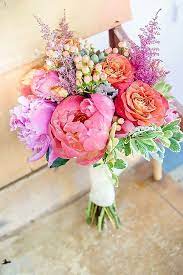These combinations of flowers make for a vibrant and colorful wedding bouquets. 24 Wedding Bouquet Ideas Inspiration Peonies Dahlias Lilies Colorful Bridal Bouquet Summer Wedding Bouquets Wedding Flowers