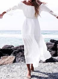 Standout in floral, midi, mini, maxi, party, casual & more!. Off Shoulder Boho Maxi Dress White Empire Waist
