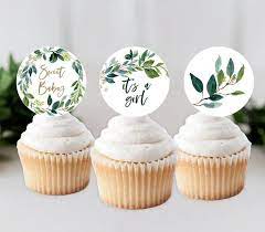 Greenery Baby Shower Cupcake Toppers Rustic Printable Cupcake Etsy Baby Shower Cupcake Toppers Baby Shower Cupcakes For Boy Baby Shower Cupcakes