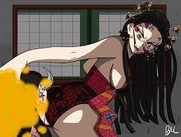 2girls beanermane big ass big butt black hair daki (kimetsu no  yaiba) demon demon girl demon slayer face in ass fart fart cloud fart  fetish farting farting in face