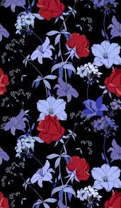 Blue flowers and berries digital paper pack. Red Rose And Blue Lilies On Black Background Seamless Floral Pattern For Textiles Blue Flower Wallpaper Red Roses Wallpaper Blue Lilies