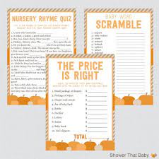 Pumpkin Baby Shower Games Package With Seven Printable Games Etsy Baby Shower Pumpkin Baby Shower Fall Baby In Pumpkin