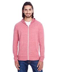 Threadfast Apparel 302z Red Triblend Unisex Triblend Full Zip Light Hoodie