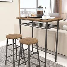 Nordic iron bar table casual solid wood table and chairs combination coffee tea shop long table home against the wall high table. Weehom 3 Pieces Bar Table Set Modern Pub Table And Chairs Dining Set Kitchen Counter Height Dining Table Set With 2 Bar Stools Built In Storage Layer Easy Assemble Brown Buy Online
