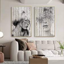 Abstract Wood Slats Texture Print Large 2 Piece Portrait Of Girl Art Framed Black White Wall Art Set In 2021 Black And White Wall Art White Wall Art Framed Prints Wall