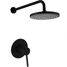 Matte black has a real appeal because of its neutral matte tone and its contrast with other colours and surfaces in the bathroom or kitchen. Kunmai Matte Black Wall Mounted Rain Shower System With 8 Round Rainfall Shower Head Solid Brass Shower Set Amazon Com