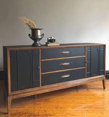 Black And Wood Mid Century Modern Credenzavintage Modern Media Consolerefinished Mid Centu Mid Century Modern Credenza Vintage Credenza Mid Century Dresser