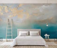 Abstract Blue Sea Gold Murales Photo Wallpaper Hand Oil Painting Home Wall Decor Murals Custom Panneau Canvas Mural Wandtapete Wohnzimmer Wohnen Wandbild Wand