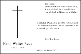 Traueranzeigen von Hans-Walter Rees