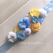 Yellow Lt Blue White Maternity Sash A Little Ray Of Sunshine Etsy Baby Shower Sash Boy Baby Shower Sash Blue Baby Shower