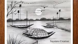 Signup for free weekly drawing tutorials. How To Draw Scenery Of Riverside Village Step By Step Sunset Scenery P Abstract Sketches Art Drawings Sketches Simple Drawings