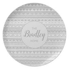 Black And White Zig Zag Pattern Name Family Boho Gray Tribal Zigzag Pattern With Name Dinner Plate Zazzle Com Zig Zag Pattern Plate Decor Plate Design