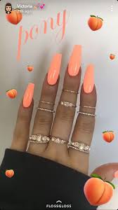 So coffin nails are long af and they're shaped like, ya know, coffins. Follow Lysirebex For More Coral Acrylic Nails Neon Acrylic Nails Peach Nails