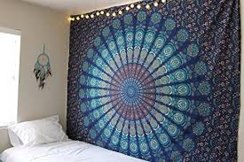 Craftozone 90 x 54 inch cotton indian wall decor hippie tapestries bohemian. Tanya Handicrafts King Size Ethnic Mandala Tapestry Bedding Sheet Multi Color Indian Mandala Wall Art Hippie Wall Hanging Bohemian Bedspread Blue King 270 X 270 Centimeters Buy Online In Bahamas At Bahamas Desertcart Com