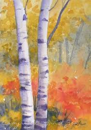 Birch Trees In Fall Photos Paper Birch Trees In Autumn Watercolor Paintings Birch Tree Art Fall Watercolor Tree Painting Canvas