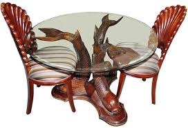 Check spelling or type a new query. Carved Teak Wood Koi Fish Base Dining Table And Shell Shaped Chairs From Indonesia Teak Wood Dining Table Teak