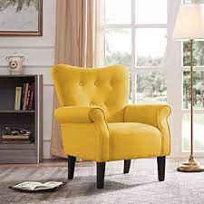 Mustard yellow is a perfect accent color for children's rooms and play spaces. Amazon Com Belleze Modern Accent Chair Roll Arm Linen Living Room Bedroom Wood Leg Citrine Yellow Furniture Decor