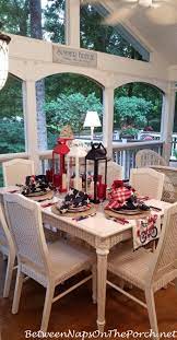 A Beach Themed Table Setting For The 4th Of July Happy Independence Day Porch Decorating Table Settings Beach Table Settings