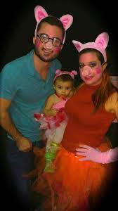Homemade Mummy Pig Daddy Pig For Our Peppa Pig Costumes Orange Tutu Pig Ears From Party City Facepaint And Lip Peppa Pig Costume Pig Costumes Pig Halloween