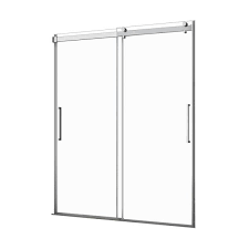 Foremost Lagoon 48 In W X 76 In H Frameless Sliding Shower Door In Silver With Vertical Handles Lgdrv4876 Cl Sv The Home Depot