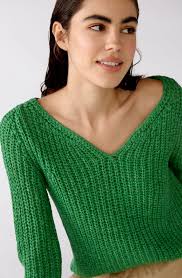 Oui Fern Green Woven Knit Jumper