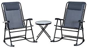 Amazon Com Outsunny 3 Piece Outdoor Rocking Chair Patio Table Seating Set Folding Grey Kitchen Din Dining Table Setting Bistro Set Outdoor Rocking Chairs