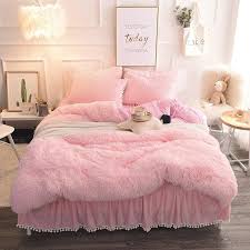 Pink Suede Four Piece Bedding Set Cute Girl Favorite Winter Duvet Cover Pink Bedroom Decor Pink Bedroom Design Girl Bedroom Decor