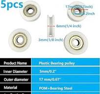 5pcs Small Plastic Coated Pulley Ball Bearing Wheels Roller, Silent U  Groove Bearing Track Roller Wheel for Sliding Door, Window, Toy, 3D ...