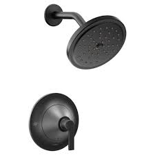 Moen Doux Single Handle Eco Performance Posi Temp Shower Faucet Trim Kit In Matte Black Valve Not Included Ts2202epbl The Home Depot Shower Faucet Shower Heads Faucet Handles