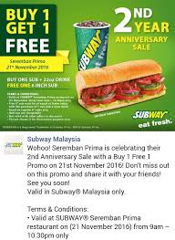 There are some restrictions, as there's a limit of one free footlong sandwich per order and premium toppings are subject to an additional charge. Farysa Boi On Twitter Subway Seremban Prima Promotion Guys Promotion Subway Serembanprima