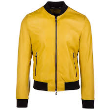 Dolce Gabbana Leather Bomber Jacket In Yellow Modesens Ropa Chaquetas