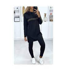 Discover savings on legging fitness femme & more. Ensemble Tunique Et Leggings Noir Avec Bandes Kaki