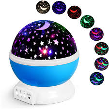 Button c rotates the lights causing the projection to swirl around. Amazon Com Alenbrathy Night Light Lamp Star Projector Romantic Led Night Light 360 Degree Rotation 4 Led Bulbs 9 Light Color Changing With Usb Cable For Birthday Parties Kids Bedroom Or Christmas Gift Blue Baby