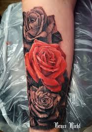 Black And Red Rose Tattoo Meaning One Realistic Red Rose With Black And Grey Roses By Bruce Riehl Black And Grey Rose Tattoo Black And Grey Rose Black Rose Tattoos