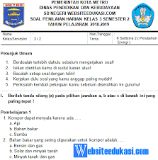 Latihan soal penilaian harian tema : Soal Ph Uh Kelas 3 Tema 6 Subtema 2 Perubahan Energi Sumber Informasi Guru Dan Siswa