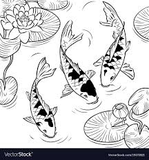 Three Koi Fish And Water Lilys On A White Background Download A Free Preview Or High Quality Adobe Illustrator Ai Eps Pdf And Fish Drawings Koi Art Koi Fish
