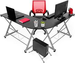 Amazon Com Best Choice Products Modular Wooden Sectional L Shaped Workstation For Home Office Gaming Study W Wooden Tabletop Metal Frame Pull Out Keyboard Tray Pc Tower Stand Black Furniture Decor