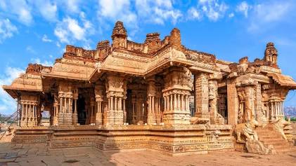 The iconic ornate pillars and stone carving traditions of Hampi's Vittalaswamy Temple, AI generated