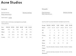 Minniemalism Acne Studios Size Chart Taken From Acne