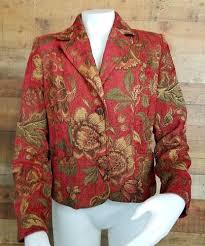Willi Smith Womens Red Tapestry Jacket Size 8 Lined Floral Print Pockets Cute Willismith Blazer Womens Grey Sweater Wool Sweater Jacket Women Shirt Top