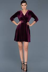 Mor V Yaka Kemerli Kadife Elbise Abk295 Elbise The Dress Elbiseler