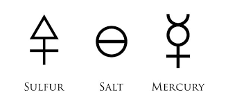 Hob's fall cave, on a table near the alchemy lab. My Little Occult Shop The Three Great Principles In Alchemy Alchemy Tattoo Mercury Mercury Symbol