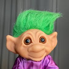 Vintage 1977 Thomas Dam Trolls 9 Wizard Troll Green Hair Brown Glass Eyes  RARE Dolls