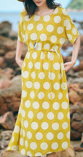 Handmade O Neck Linen Clothes For Women Stylish Online Shopping Yellow Dotted Traveling Dress Summer Y Travel Dresses Summer Summer Linen Dresses Linen Clothes