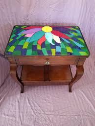 Artistic, funky hand painted bed side table, rustic, perfectly imperfect, signed by artist, 17 x 11 1/2 x 8 pamsboutiqueofduluth. Petals And Bamboo Table Etsy Painted Coffee Tables Painted Table Painting Furniture Diy