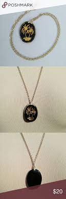 Vintage Golden Palm Trees On Black Necklace Vintage Jewelry Necklace Black Necklace Vintage Ladies