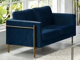 Canape 2 Places En Velours Bleu Nuit Pieds En Metal Barou