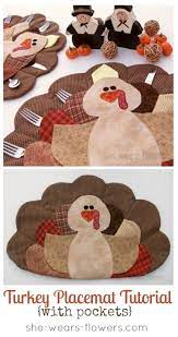 Turkey Placemat Tutorial Patterns Click To Download Thread Dark Brown Light Brown Homemade Thanksgiving Decorations Thanksgiving Placemats Crafts