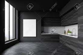 Generally whites, blues, navy and contrasting grays go best with gray flooring. Interior Of Kitchen With Grey And White Tiled Walls Dark Wooden Stock Photo Picture And Royalty Free Image Image 141206669