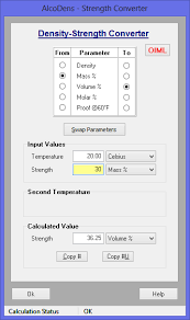 Ethanol Density To Ethanol Proof Or Strength Conversion